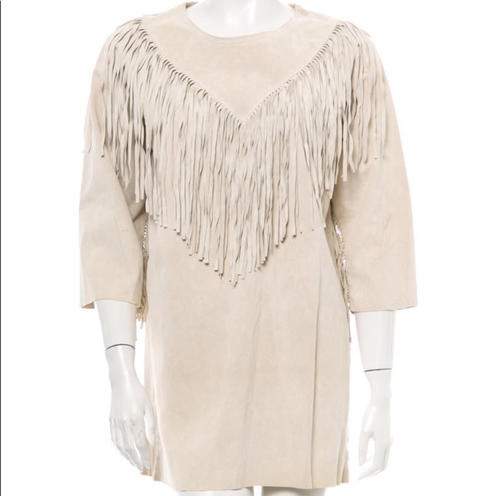 Isabel Marant calf leather fringe tunic dress size XS-S